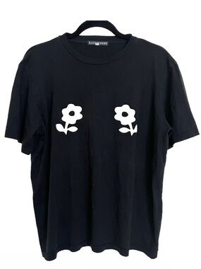 AlexaChung Black Double Daisy Short Sleeve T Shirt Tee XL